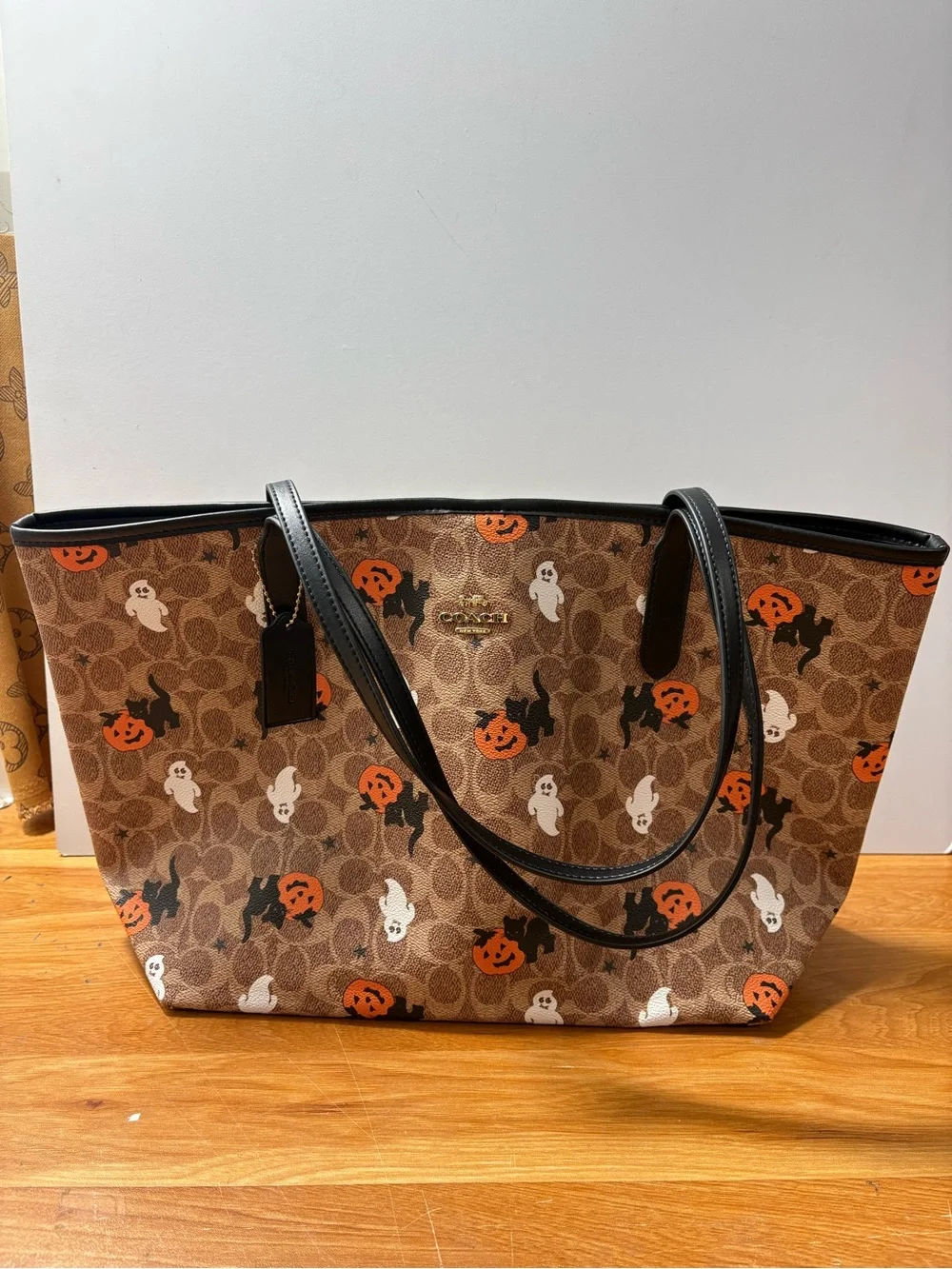 Coach Halloween Print Brown Tote Bag with Black Trim